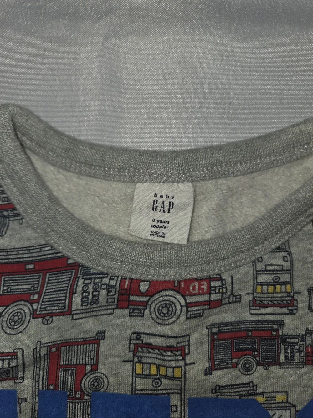 GAP Kids Gray Sweatshirt with Blue HERO and Red Fire Truck Print